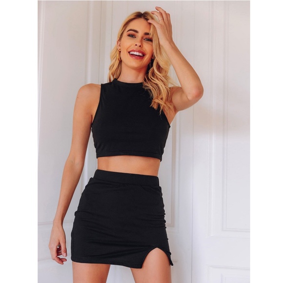 Rouge! Dresses & Skirts - 2 Piece Black Outfit Tank Crop Top + Mini Skirt